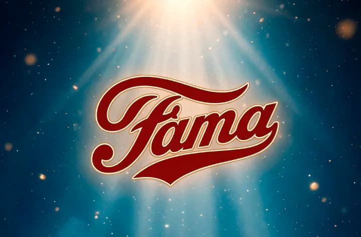 Logotipo de Fama iluminado sobre una atmósfera azul
