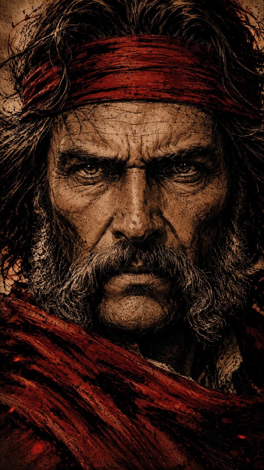 Retrato ilustrado inspirado en la figura del Chacho Peñaloza